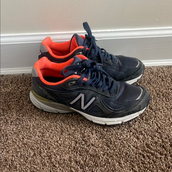 New Balance 990 Navy and Orange Sneakers - Picture 1 of 4